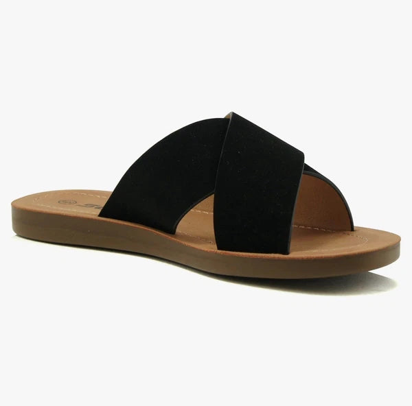 Black Slide Sandals sz 6 spring summer boho folk indie quiet luxury Classic NEW