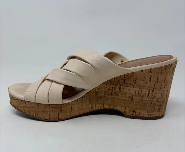 Sam & Libby Womens Cayla Ivory Faux Leather Cork Wedge Slide Size 8.5 Sandals