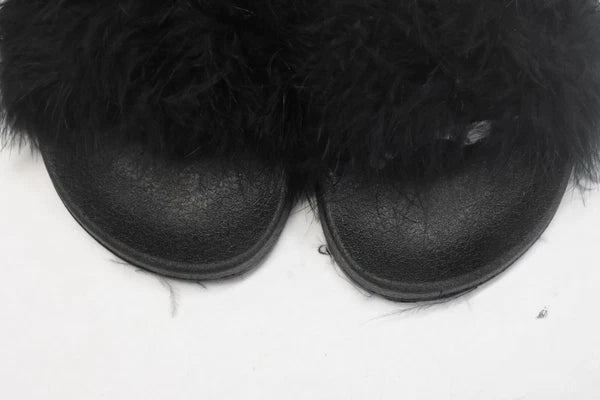 Fashion Nova Moira Black Feather Boa Slides Sandals Slippers Open Toe Size 8