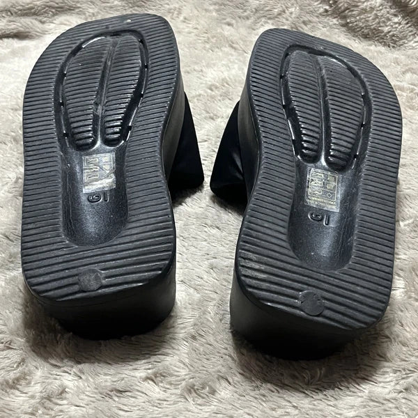 Sole Mates Black Slip On Platform Wedge Slides Sandals Womens Size 6