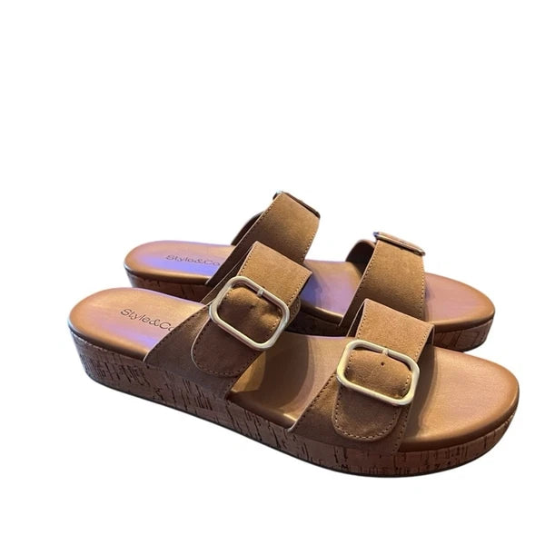 Style & Co Temppestt Slip On Double Buckle Wedge Sandals Retro NEW 9