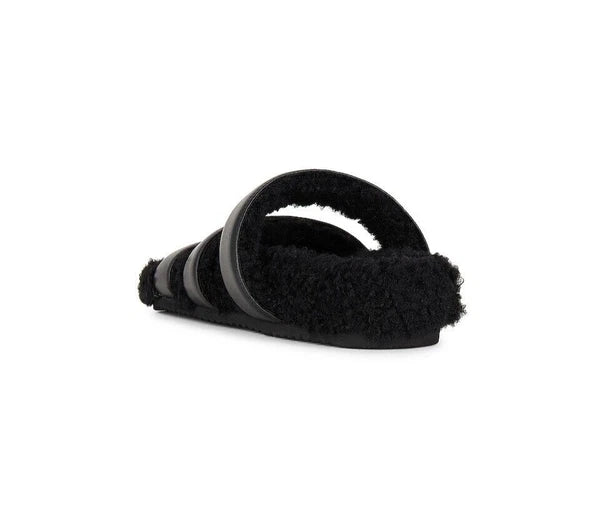 ROAM NIB $139 Black 3 Strap Faux Leather Fuzzy Slide Sandals Sz 7