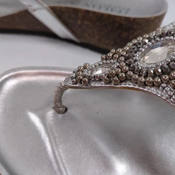 Italian Shoemakers Silver Sandals Slide Flip Flop with Rhinestones Sz 6 Bling