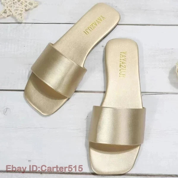 Fashion Single Band Slide Sandals Slipper Summer New Sandy Beach Flat Shoes