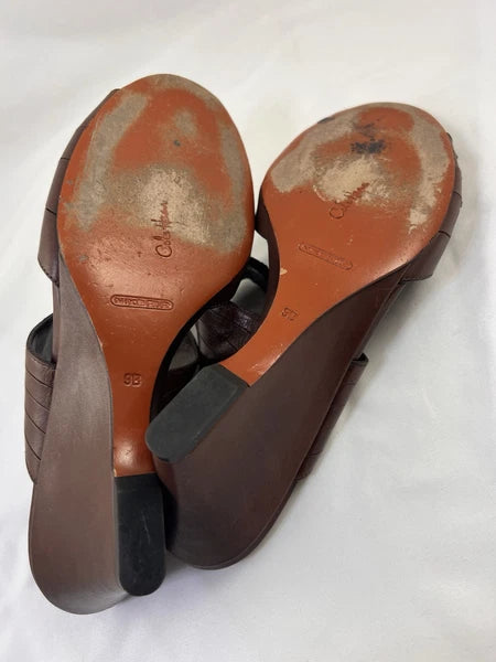 Cole Haan Air Huarache Slide Sandal Womens 9 Slip On Leather Carob Oxblood Wedge