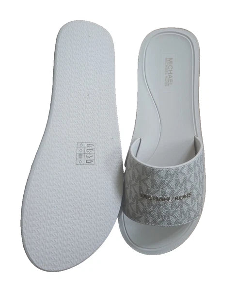 Michael Kors Felicia Slide MK Signature Logo Sandals Slide Vanilla SZ 10 New