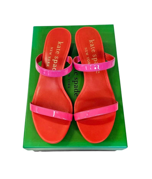 KATE SPADE NIB $228 Pink Coral Palm Springs Patent Leather Slide Sandals 8.5