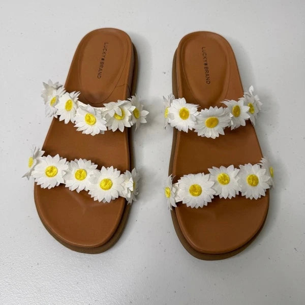 Lucky Brand Pallyon Daisy Flower Slide Sandals Womens Size 10 Floral Boho Casual