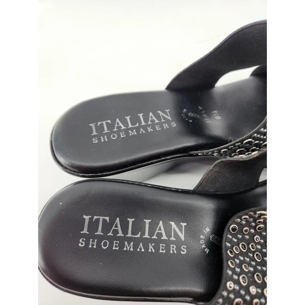 Italian Shoemakers Black Wedge Sandals Embellished Slide On Womens 8.5