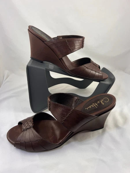Cole Haan Air Huarache Slide Sandal Womens 9 Slip On Leather Carob Oxblood Wedge