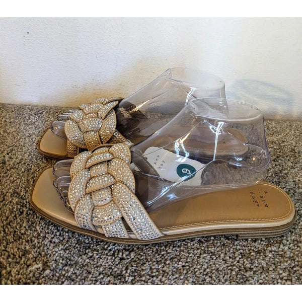 A New Day Rhinestone Braided Slide Sandals Sparkly Flats Size 9 NWT