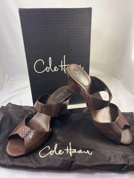 Cole Haan Air Huarache Slide Sandal Womens 9 Slip On Leather Carob Oxblood Wedge