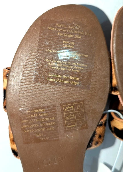 J.Crew Womens Brown Tan Leopard Print Calf-Hair Beachside Slide Sandals Size 6M