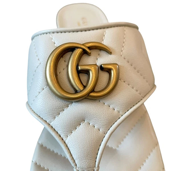 Gucci GG Marmont Matelasse Leather Flip Flop Sandals Cream White Sz 37.5 US 7.5