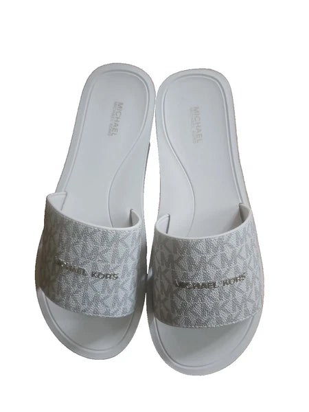 Michael Kors Felicia Slide MK Signature Logo Sandals Slide Vanilla SZ 10 New
