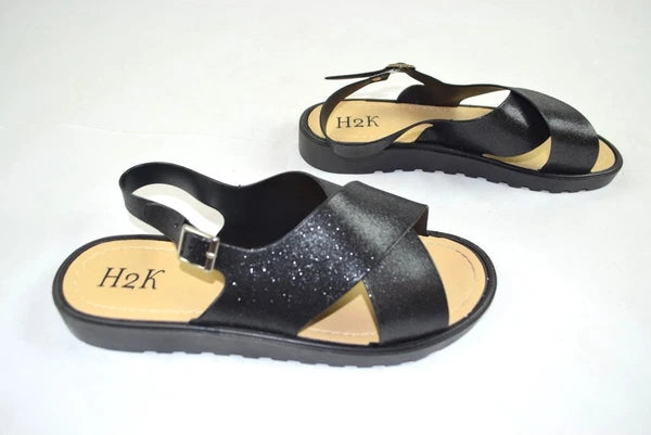 H2K Black Sparkle Fashion Sandals Bling Slides Size 10 Euro size 41 Buckle