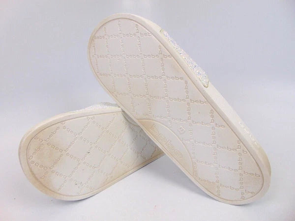 Bebe Women's Fraida Glitter Slide Fashion Sandals Flats Size 8.0 M, White Glitte