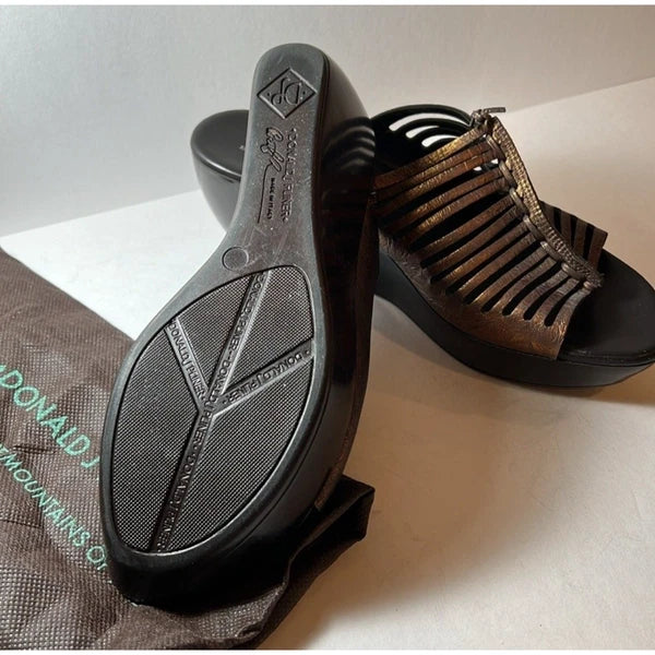 Donald Pliner Women's Bronze Metallic Leather Wedge Slide Sandals 8.5M Chaya