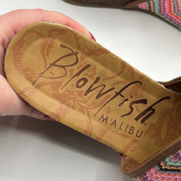 Blowfish Malibu Platform Wedge Slide Sandals Multi Color Chevron Womens 8.5 Boho