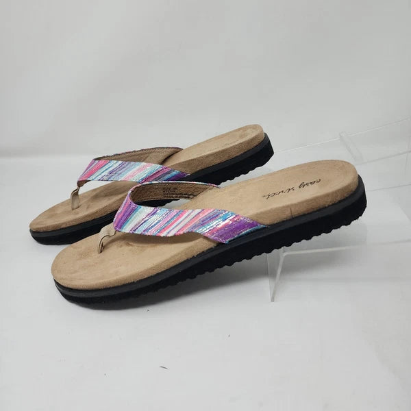 Easy Street Sandals Womens 8 Purple Stripe Slides Comfort Fashion Shoes