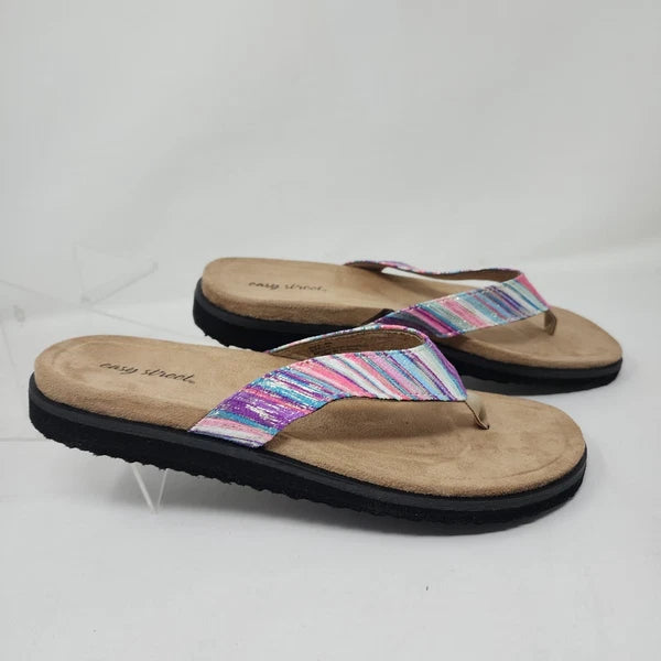 Easy Street Sandals Womens 8 Purple Stripe Slides Comfort Fashion Shoes