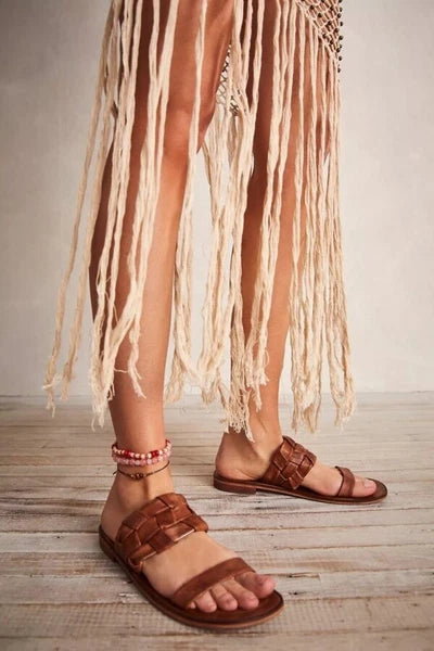 NEW  Free People Winding River Leather Slip On Slide Sandal  sz 37