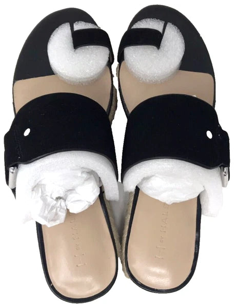 H By Halston Women's Savannah Slip On Slide Sandals W/Toe Ring Black Size:9