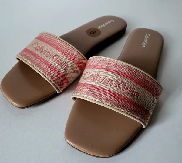 Calvin Klein womens sandals Signature logo Slides Size 8 Pink