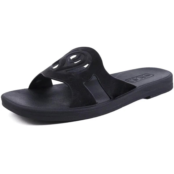 ONCAI Women's Flat Sandals Fashion Summer Dressy Casual Beach Flat Black Size 9