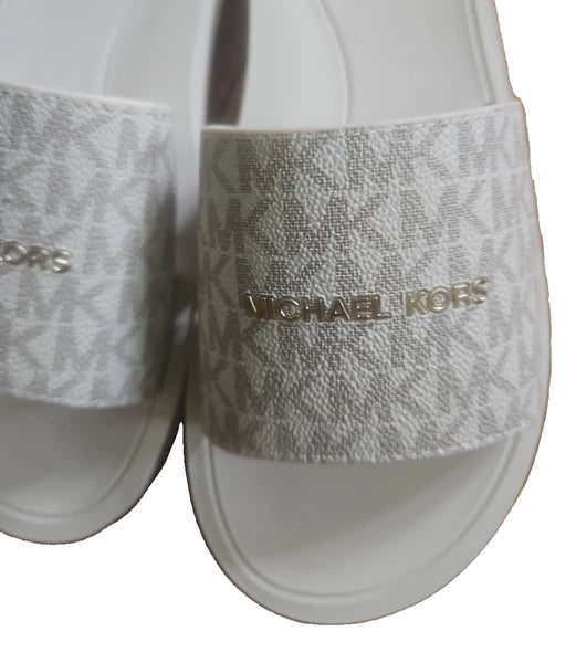 Michael Kors Felicia Slide MK Signature Logo Sandals Slide Vanilla SZ 10 New