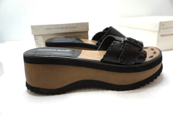 VINTAGE PLATFORM SANDALS FASHION BUG NEW ATTITUDE BLACK WOMENS 9 SHOES NEW BOX