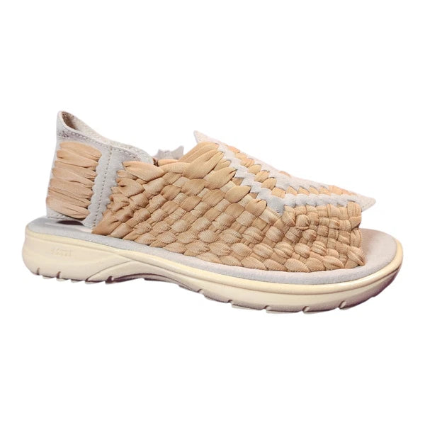 Beach Style Unisex Sandals Beige Woven Stretch Fit Leather Rubber Sole 8 US