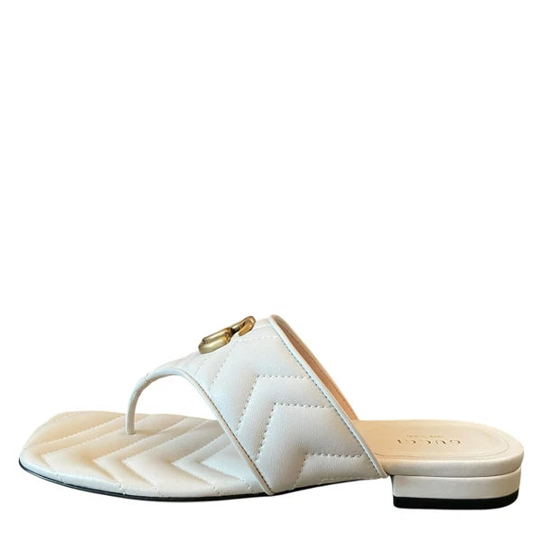 Gucci GG Marmont Matelasse Leather Flip Flop Sandals Cream White Sz 37.5 US 7.5