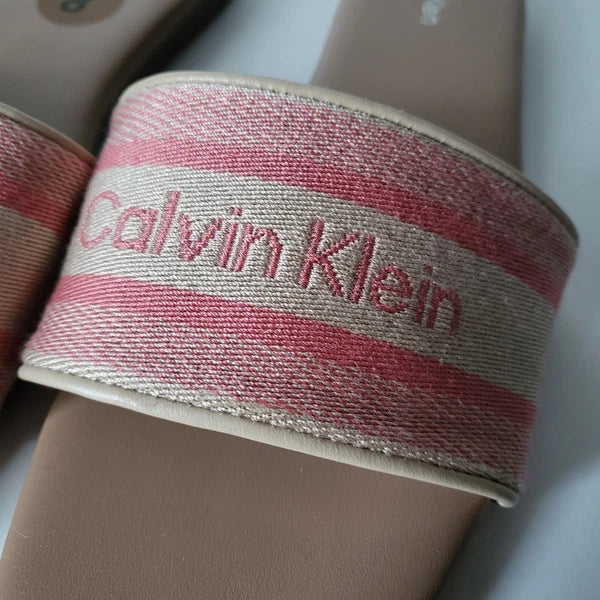 Calvin Klein womens sandals Signature logo Slides Size 8 Pink