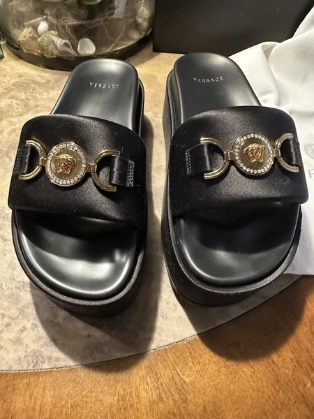 Black VERSACE MEDUSA '95 BIGGIE Platform Slide Sandal Sz 9 SOLD OUT EXCELLENT
