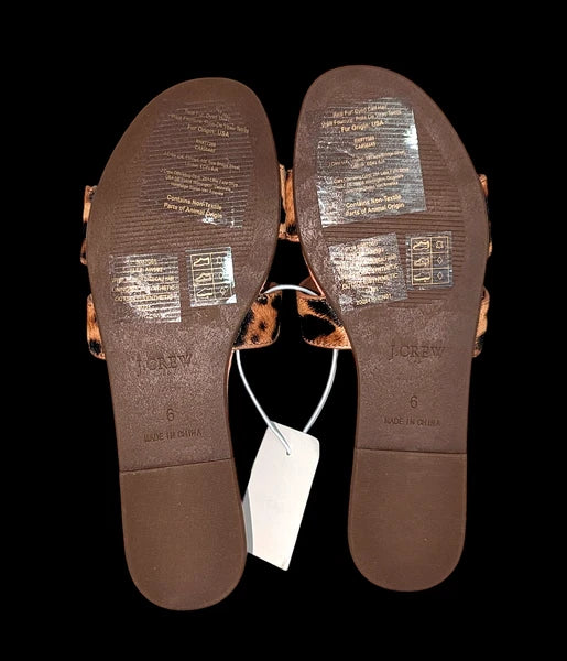 J.Crew Womens Brown Tan Leopard Print Calf-Hair Beachside Slide Sandals Size 6M