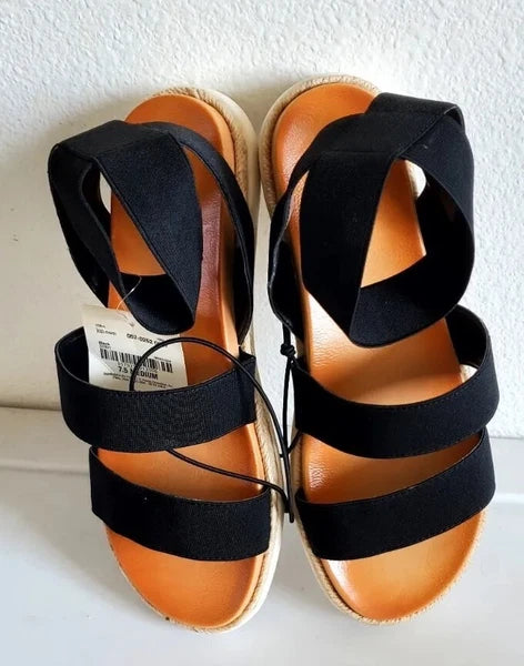 a.n.a Foster Strap Slide.Women's Sandals, Black / Tan, SZ 7.5 M NWB