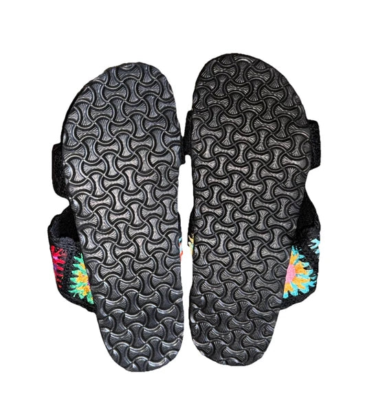 Granny Square Crochet Slip On Sandals Black Boho Comfort 70’s EU 36 US 5.5 6