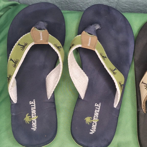 Lot 2 Margaritaville Flip Flops Breezy Wedge Style Tan & Green Palm Trees Size 8