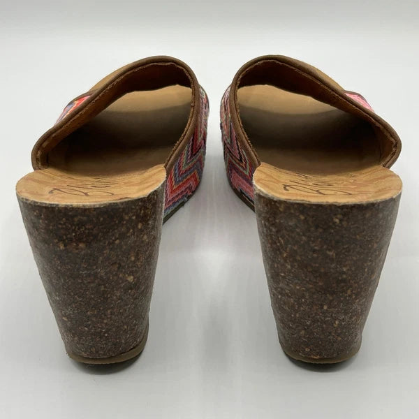 Blowfish Malibu Platform Wedge Slide Sandals Multi Color Chevron Womens 8.5 Boho