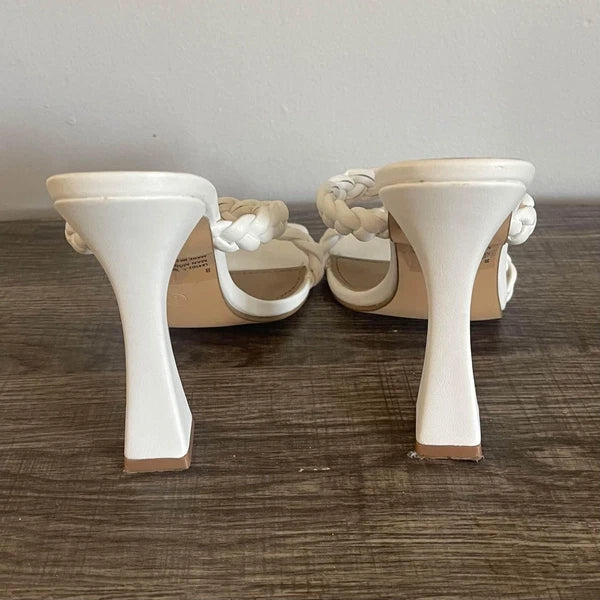 Fashion Nova Women’s White Heeled Slides Strappy Square Toe Sandals Size 8