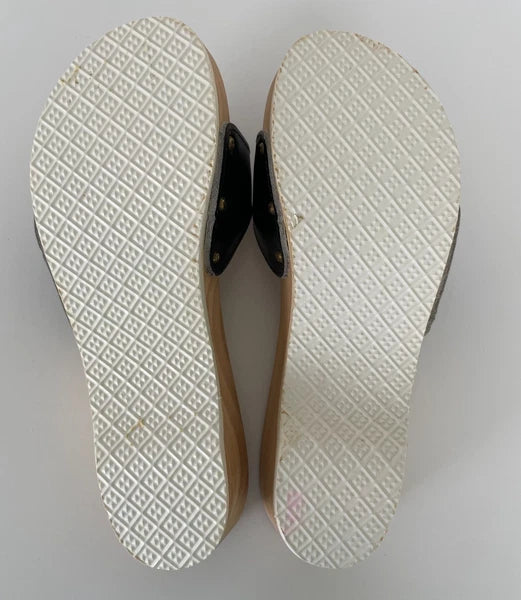 Dr. Scholl's The Original Wooden Sandals Slides Black Leather Size 6 Italy New