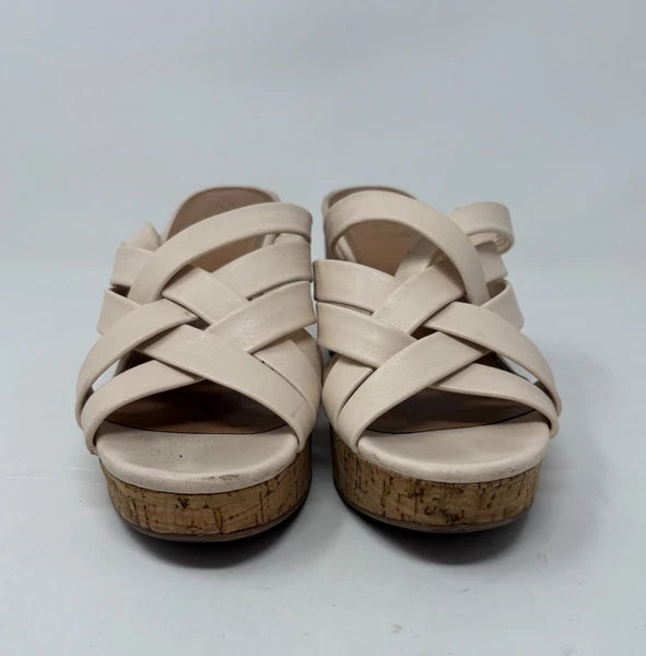 Sam & Libby Womens Cayla Ivory Faux Leather Cork Wedge Slide Size 8.5 Sandals