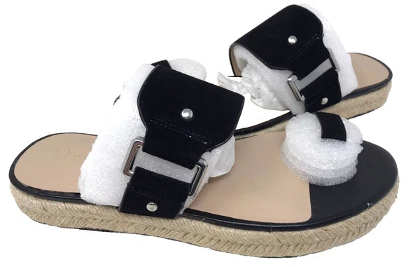 H By Halston Women's Savannah Slip On Slide Sandals W/Toe Ring Black Size:9