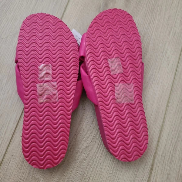 J.Crew Factory Faux Leather Knot Slide Sandals Pink 7 Flat Pool Y2K Vacation