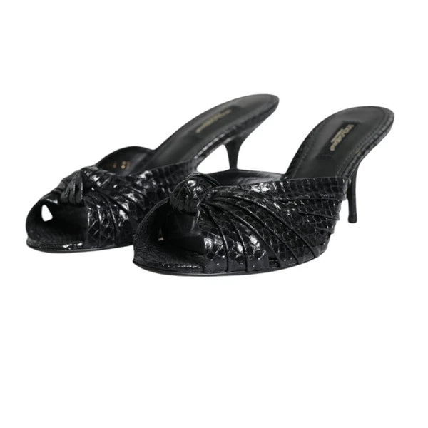DOLCE & GABBANA Shoes Black Leather Heels Slides Sandals EU36.5 / US6 1200usd
