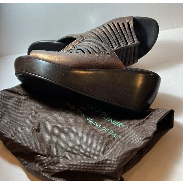Donald Pliner Women's Bronze Metallic Leather Wedge Slide Sandals 8.5M Chaya