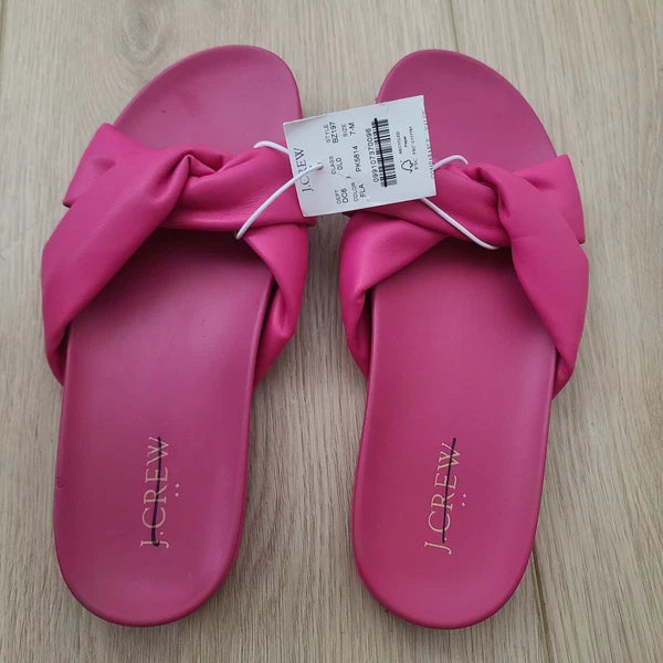 J.Crew Factory Faux Leather Knot Slide Sandals Pink 7 Flat Pool Y2K Vacation