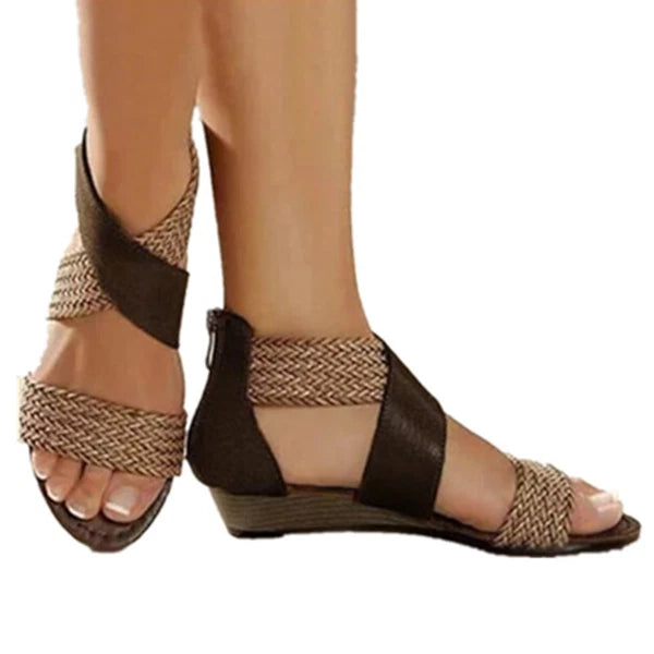 Women Fashion Weave Zipper Sandals Wedge Heel Low Heels Casual Beach Shoes New