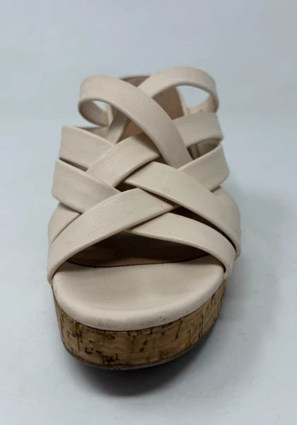 Sam & Libby Womens Cayla Ivory Faux Leather Cork Wedge Slide Size 8.5 Sandals